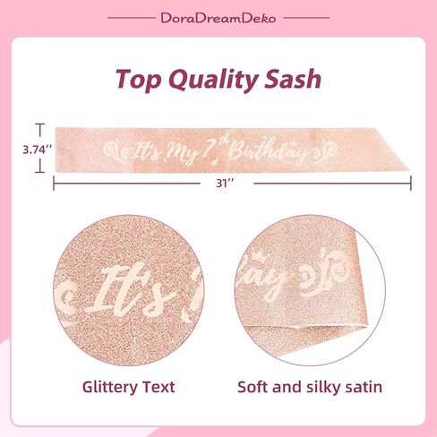 7th Birthday Sash and Tiara for Girls - Fabulous Glitter Sash + Forest Rhinestone Pink Premium Metal Tiara for Girls, 7th Birthday Gifts for Princess Party in Saudi Arabia