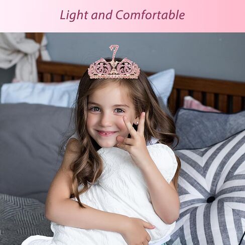 7th Birthday Sash and Tiara for Girls - Fabulous Glitter Sash + Forest Rhinestone Pink Premium Metal Tiara for Girls, 7th Birthday Gifts for Princess Party in Saudi Arabia