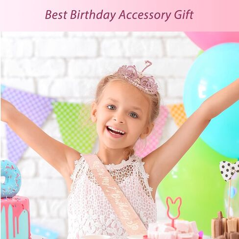 7th Birthday Sash and Tiara for Girls - Fabulous Glitter Sash + Forest Rhinestone Pink Premium Metal Tiara for Girls, 7th Birthday Gifts for Princess Party in Saudi Arabia
