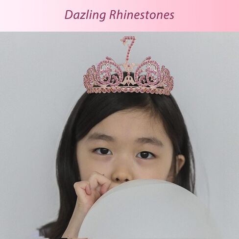 7th Birthday Sash and Tiara for Girls - Fabulous Glitter Sash + Forest Rhinestone Pink Premium Metal Tiara for Girls, 7th Birthday Gifts for Princess Party in Saudi Arabia