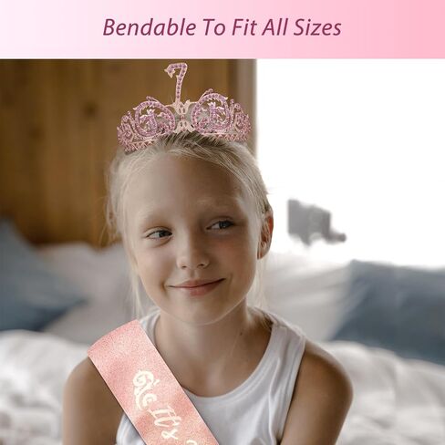 7th Birthday Sash and Tiara for Girls - Fabulous Glitter Sash + Forest Rhinestone Pink Premium Metal Tiara for Girls, 7th Birthday Gifts for Princess Party in Saudi Arabia