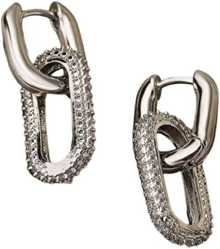 Paperclip Earrings for Women Chain Link Earrings Sliver Hoop Earrings Gold Square Link Earrings Cubic Zircon Link Earrings Dainty Huggie Hoop Earrings Jewelry for Women Teen Girls in Saudi Arabia