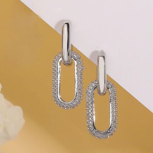 Paperclip Earrings for Women Chain Link Earrings Sliver Hoop Earrings Gold Square Link Earrings Cubic Zircon Link Earrings Dainty Huggie Hoop Earrings Jewelry for Women Teen Girls in Saudi Arabia