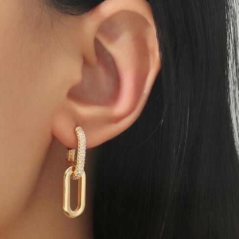 Paperclip Earrings for Women Chain Link Earrings Sliver Hoop Earrings Gold Square Link Earrings Cubic Zircon Link Earrings Dainty Huggie Hoop Earrings Jewelry for Women Teen Girls in Saudi Arabia