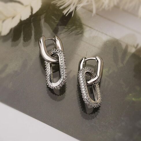 Paperclip Earrings for Women Chain Link Earrings Sliver Hoop Earrings Gold Square Link Earrings Cubic Zircon Link Earrings Dainty Huggie Hoop Earrings Jewelry for Women Teen Girls in Saudi Arabia