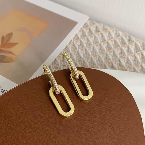 Paperclip Earrings for Women Chain Link Earrings Sliver Hoop Earrings Gold Square Link Earrings Cubic Zircon Link Earrings Dainty Huggie Hoop Earrings Jewelry for Women Teen Girls in Saudi Arabia