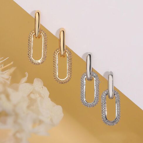 Paperclip Earrings for Women Chain Link Earrings Sliver Hoop Earrings Gold Square Link Earrings Cubic Zircon Link Earrings Dainty Huggie Hoop Earrings Jewelry for Women Teen Girls in Saudi Arabia