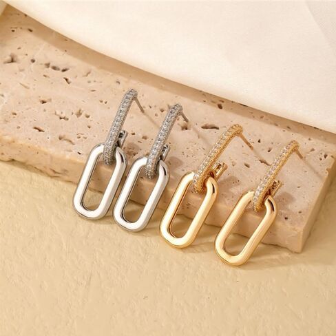 Paperclip Earrings for Women Chain Link Earrings Sliver Hoop Earrings Gold Square Link Earrings Cubic Zircon Link Earrings Dainty Huggie Hoop Earrings Jewelry for Women Teen Girls in Saudi Arabia