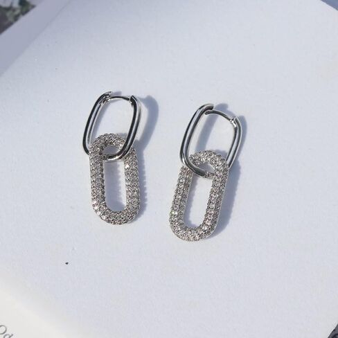 Paperclip Earrings for Women Chain Link Earrings Sliver Hoop Earrings Gold Square Link Earrings Cubic Zircon Link Earrings Dainty Huggie Hoop Earrings Jewelry for Women Teen Girls in Saudi Arabia