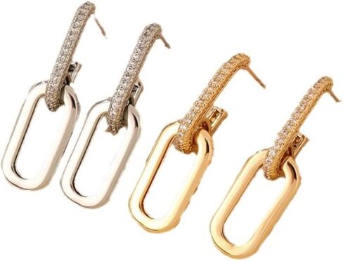 Paperclip Earrings for Women Chain Link Earrings Sliver Hoop Earrings Gold Square Link Earrings Cubic Zircon Link Earrings Dainty Huggie Hoop Earrings Jewelry for Women Teen Girls in Saudi Arabia