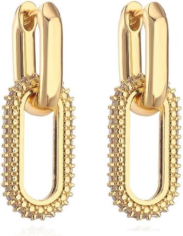 Paperclip Earrings for Women Chain Link Earrings Sliver Hoop Earrings Gold Square Link Earrings Cubic Zircon Link Earrings Dainty Huggie Hoop Earrings Jewelry for Women Teen Girls in Saudi Arabia