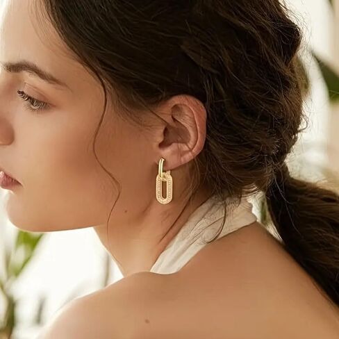 Paperclip Earrings for Women Chain Link Earrings Sliver Hoop Earrings Gold Square Link Earrings Cubic Zircon Link Earrings Dainty Huggie Hoop Earrings Jewelry for Women Teen Girls in Saudi Arabia