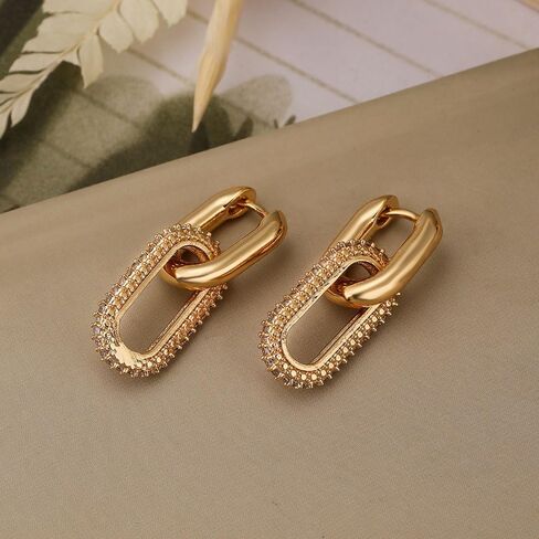 Paperclip Earrings for Women Chain Link Earrings Sliver Hoop Earrings Gold Square Link Earrings Cubic Zircon Link Earrings Dainty Huggie Hoop Earrings Jewelry for Women Teen Girls in Saudi Arabia