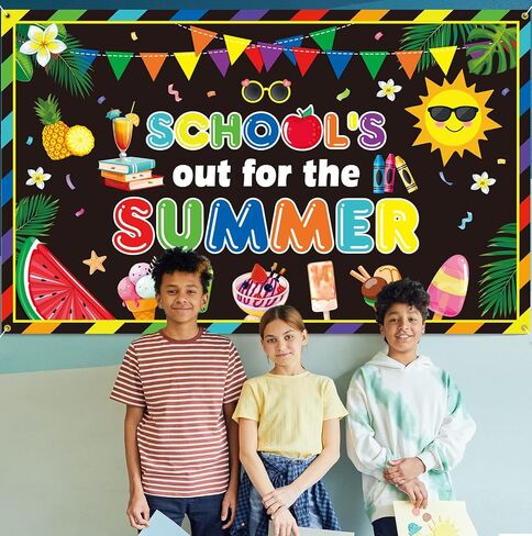 School's Out for The Summer Backdrop Banner End of School Year Theme Backdrop Summer Decorations for Summer End of School Party Background Decoration Photo Booth Props in Saudi Arabia