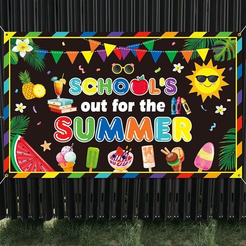 School's Out for The Summer Backdrop Banner End of School Year Theme Backdrop Summer Decorations for Summer End of School Party Background Decoration Photo Booth Props in Saudi Arabia