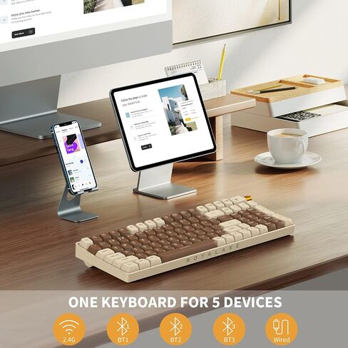 R100 Wireless Mechanical Keyboard, Upgraded TTC Gold Pink Switches, Hot Swappable Wired/Bluetooth 5.0/2.4G Wireless Keyboard with RGB Light for Windows & Mac, PBT Keycaps, Lava Brown in Saudi Arabia
