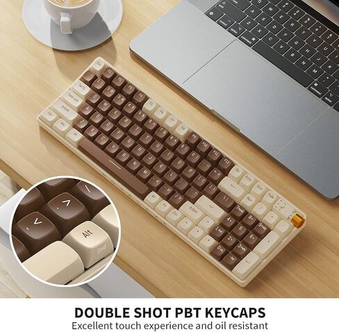 R100 Wireless Mechanical Keyboard, Upgraded TTC Gold Pink Switches, Hot Swappable Wired/Bluetooth 5.0/2.4G Wireless Keyboard with RGB Light for Windows & Mac, PBT Keycaps, Lava Brown in Saudi Arabia