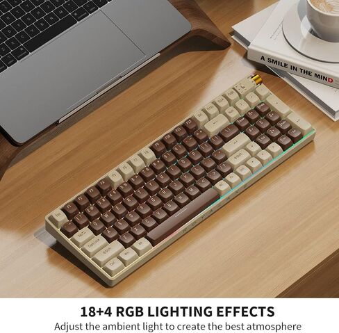 R100 Wireless Mechanical Keyboard, Upgraded TTC Gold Pink Switches, Hot Swappable Wired/Bluetooth 5.0/2.4G Wireless Keyboard with RGB Light for Windows & Mac, PBT Keycaps, Lava Brown in Saudi Arabia