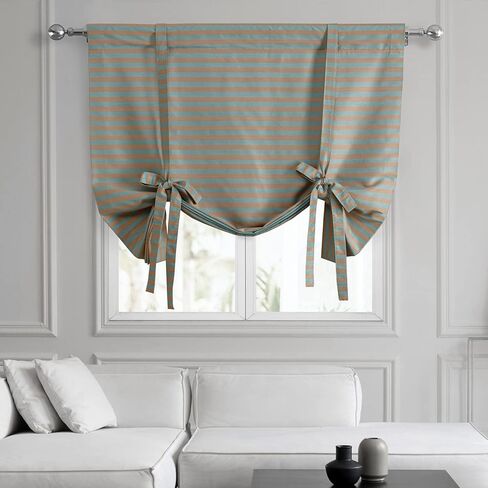 HPD Half Price Drapes Hand Weaved Cotton Room Darkening Tie Up Curtains for Windows Roll Up Balloon Curtain for Living Room, Kitchen 46 X 63 (1 Panel), CC-TUMA8-63, Brown and White in Saudi Arabia