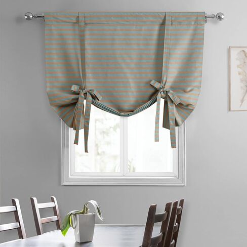 HPD Half Price Drapes Hand Weaved Cotton Room Darkening Tie Up Curtains for Windows Roll Up Balloon Curtain for Living Room, Kitchen 46 X 63 (1 Panel), CC-TUMA8-63, Brown and White in Saudi Arabia