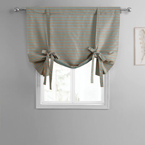HPD Half Price Drapes Hand Weaved Cotton Room Darkening Tie Up Curtains for Windows Roll Up Balloon Curtain for Living Room, Kitchen 46 X 63 (1 Panel), CC-TUMA8-63, Brown and White in Saudi Arabia