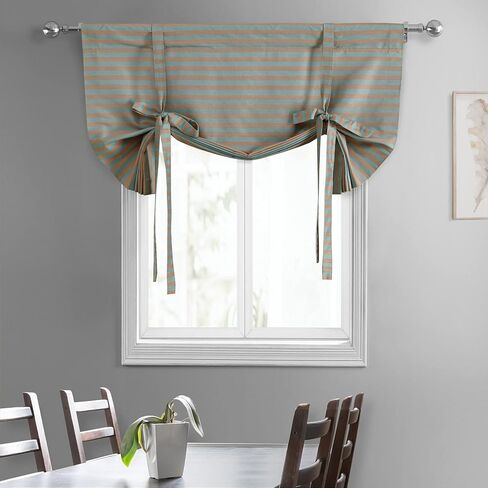 HPD Half Price Drapes Hand Weaved Cotton Room Darkening Tie Up Curtains for Windows Roll Up Balloon Curtain for Living Room, Kitchen 46 X 63 (1 Panel), CC-TUMA8-63, Brown and White in Saudi Arabia