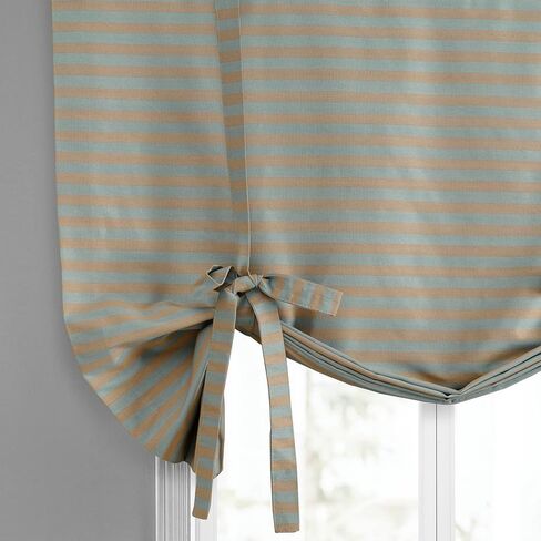 HPD Half Price Drapes Hand Weaved Cotton Room Darkening Tie Up Curtains for Windows Roll Up Balloon Curtain for Living Room, Kitchen 46 X 63 (1 Panel), CC-TUMA8-63, Brown and White in Saudi Arabia