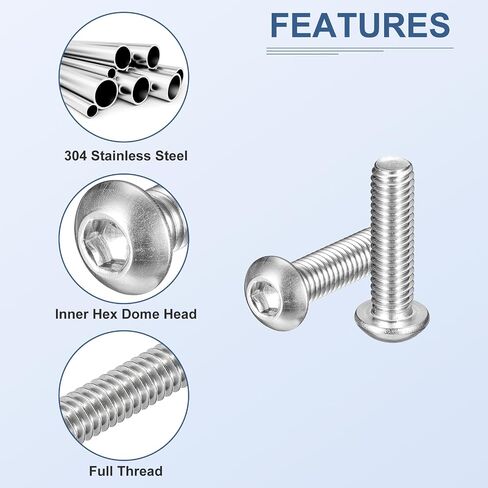 50Pcs M6 Button Head Socket Cap Screws Kit - 10/12/16/20/25mm 304 Stainless Steel 18/8 Full Thread Hex Socket Cap Screw Assortment - Good for Machine, Furniture Repairing in Saudi Arabia
