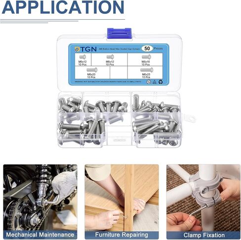 50Pcs M6 Button Head Socket Cap Screws Kit - 10/12/16/20/25mm 304 Stainless Steel 18/8 Full Thread Hex Socket Cap Screw Assortment - Good for Machine, Furniture Repairing in Saudi Arabia