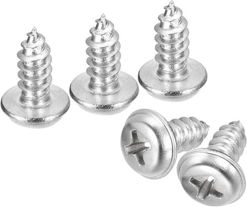 برغي Uxcell ST5x12mm فيليبس ذاتي اللولبة مع غسالة، 100 قطعة - 304 برغي خشبي من الفولاذ المقاوم للصدأ خيط كامل (فضي) in Kuwait