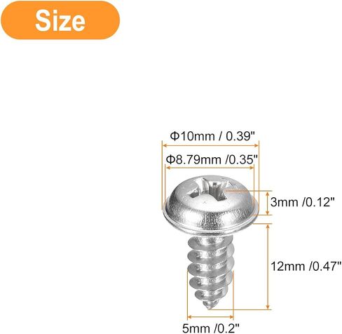 برغي Uxcell ST5x12mm فيليبس ذاتي اللولبة مع غسالة، 100 قطعة - 304 برغي خشبي من الفولاذ المقاوم للصدأ خيط كامل (فضي) in Kuwait