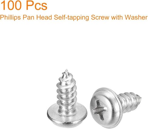 برغي Uxcell ST5x12mm فيليبس ذاتي اللولبة مع غسالة، 100 قطعة - 304 برغي خشبي من الفولاذ المقاوم للصدأ خيط كامل (فضي) in Kuwait