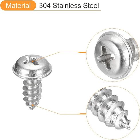 برغي Uxcell ST5x12mm فيليبس ذاتي اللولبة مع غسالة، 100 قطعة - 304 برغي خشبي من الفولاذ المقاوم للصدأ خيط كامل (فضي) in Kuwait