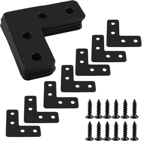 20Pcs Black L Shape Flat Corner Brace 50mm x 50mm (2" x 2") Flat L Bracket, High Quality L Shape Flat Mending Plates with Screws for Frame, Furniture & Cabinet. in Saudi Arabia