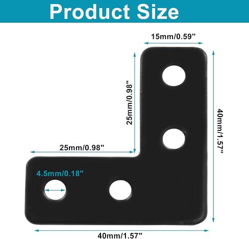 20Pcs Black L Shape Flat Corner Brace 50mm x 50mm (2" x 2") Flat L Bracket, High Quality L Shape Flat Mending Plates with Screws for Frame, Furniture & Cabinet. in Saudi Arabia