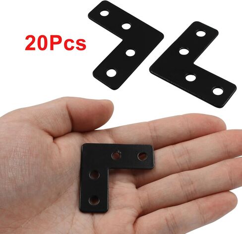 20Pcs Black L Shape Flat Corner Brace 50mm x 50mm (2" x 2") Flat L Bracket, High Quality L Shape Flat Mending Plates with Screws for Frame, Furniture & Cabinet. in Saudi Arabia