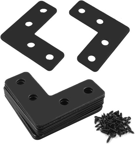 20Pcs Black L Shape Flat Corner Brace 50mm x 50mm (2" x 2") Flat L Bracket, High Quality L Shape Flat Mending Plates with Screws for Frame, Furniture & Cabinet. in Saudi Arabia