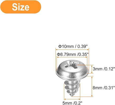 برغي Uxcell ST5x12mm فيليبس ذاتي اللولبة مع غسالة، 100 قطعة - 304 برغي خشبي من الفولاذ المقاوم للصدأ خيط كامل (فضي) in Kuwait