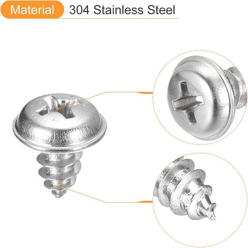 برغي Uxcell ST5x12mm فيليبس ذاتي اللولبة مع غسالة، 100 قطعة - 304 برغي خشبي من الفولاذ المقاوم للصدأ خيط كامل (فضي) in Kuwait