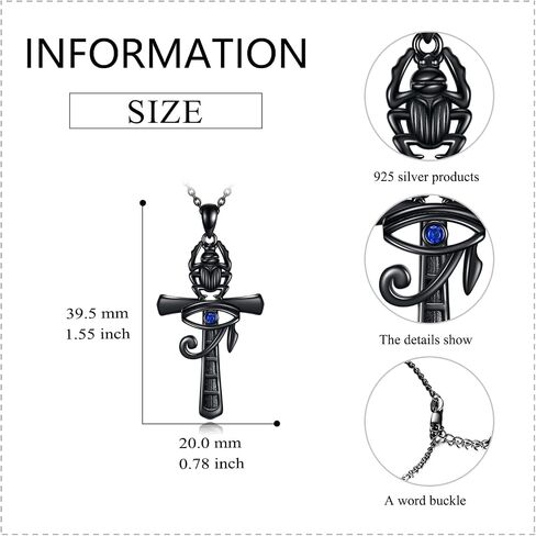 YFN Ankh Cross Necklace من الفضة الاسترليني قلادة عين حورس المصرية للحماية الدينية هدايا مجوهرات للنساء والرجال in Saudi Arabia