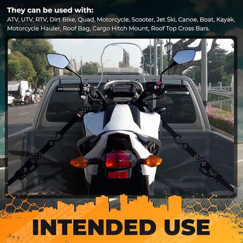 Vehiclex Soft Loop Motorcycle Tie Down Straps 1.5 x 18 inches - Black - 10000 lb Load Capacity - 4 Pack Tie-Down Loops in Storage Bag – Secure Trailering of Bikes, ATV, UTV, Lawn Equipment in Saudi Arabia