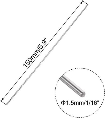 Uxcell 1.5 مم × 150 مم 304 قضيب مستدير من الفولاذ المقاوم للصدأ للحرف اليدوية - 5 قطع in Kuwait