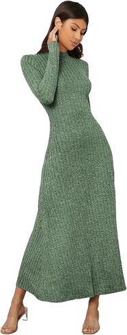 SOLY HUX Women's Mock Neck Long Sleeve Flared A Line Midi Dress Solid High Waist Swing Flowy Long Dresses in Saudi Arabia