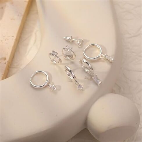 مجموعات أقراط للثقب المتعدد، أقراط متدلية صغيرة من الذهب والفضة عيار 14 قيراط من Huggie Dainty لا تسبب الحساسية من الماس الغضروف الغضروف مكدسات هدايا المجوهرات in Saudi Arabia