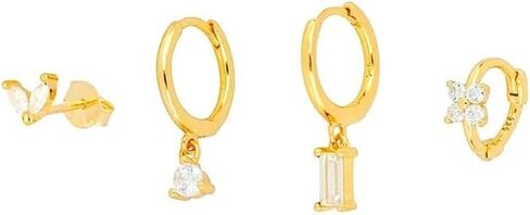 مجموعات أقراط للثقب المتعدد، أقراط متدلية صغيرة من الذهب والفضة عيار 14 قيراط من Huggie Dainty لا تسبب الحساسية من الماس الغضروف الغضروف مكدسات هدايا المجوهرات in Kuwait