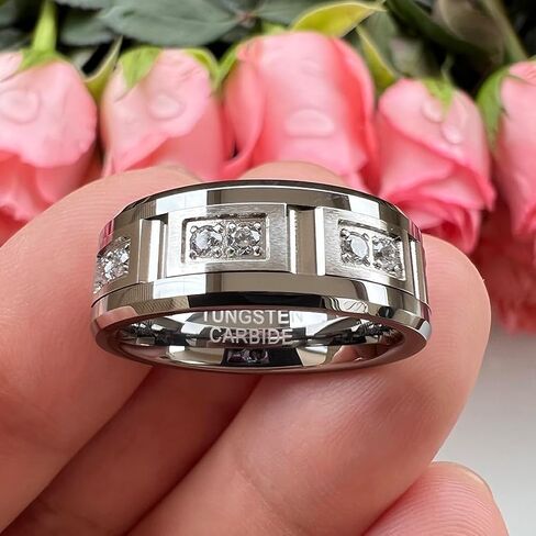 8mm Silver/Black/Gold Tungsten Rings for Men Women Couple Eternity Anniversary Engagement Wedding Bands Fashion Jewelry CZ Stone Inlay Beveled Matte Polished Comfort Fit in Saudi Arabia
