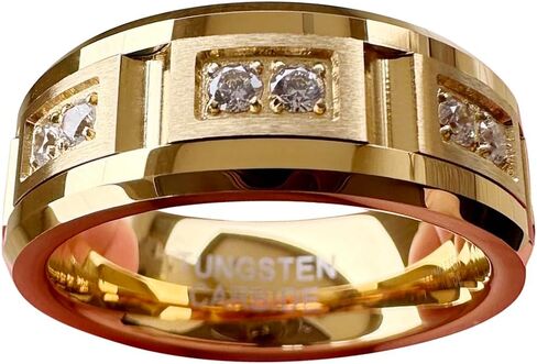 8mm Silver/Black/Gold Tungsten Rings for Men Women Couple Eternity Anniversary Engagement Wedding Bands Fashion Jewelry CZ Stone Inlay Beveled Matte Polished Comfort Fit in Saudi Arabia