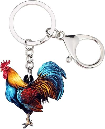 Statement Acrylic Floral Chicken Rooster Key Chains Rings Farm Jewelry for Women Girls Bag Charms Gifts in Kuwait