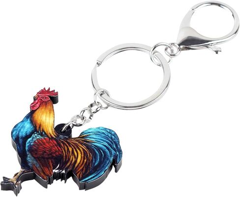 Statement Acrylic Floral Chicken Rooster Key Chains Rings Farm Jewelry for Women Girls Bag Charms Gifts in Kuwait