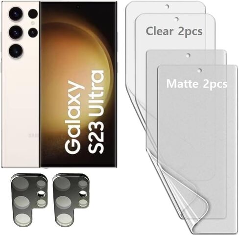 [2SET 6PCS] (2 طبقة TPU ذاتية المعالجة (شفافة) + 2 طبقة TPU مضادة للوهج (غير لامعة) + 2 واقي عدسة) متوافق مع Samsung Galaxy S23 Ultra 5G 2023 واقي شاشة طبقة TPU سهل التركيب مقاوم للخدش [مناسب تمامًا ثلاثي الأبعاد شاشة الحافة] لهاتف Galaxy S23Ultr in Kuwait